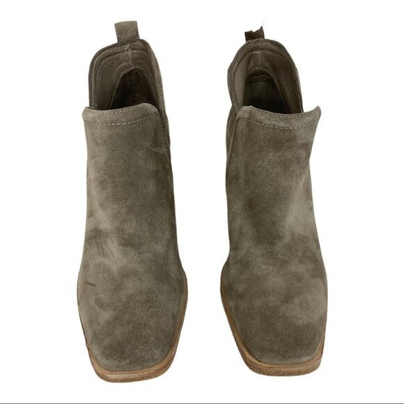Jeffrey Campbell Rosee Taupe Suede‎ Block Heel Ankle Booties Size 8 Minimalist - Picture 6 of 13